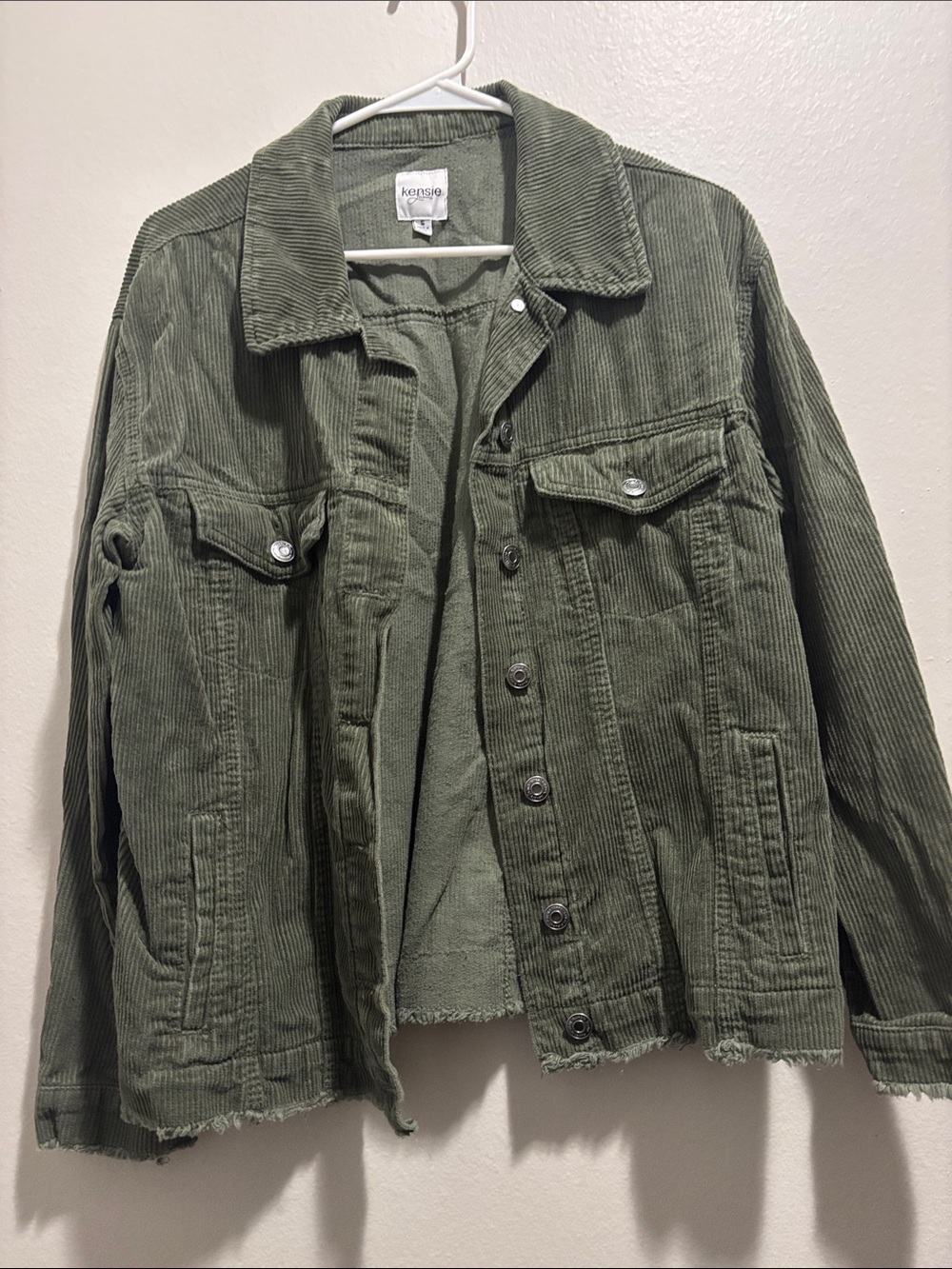 Kensie Military Green Corduroy Button-Front Jacket